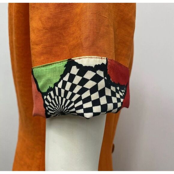 Versace Sport Orange Double Breast Linen Harlequin Flip Cuff Blazer Jacket Sz 40 - Picture 3 of 9